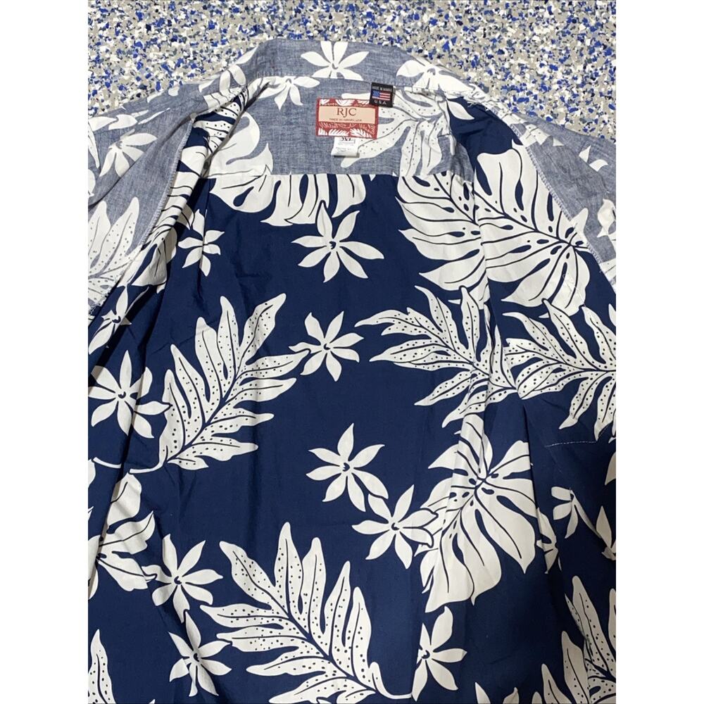 RJC Hawaiian Shirt Blue Palm Leave Tropical Print Made in HAWAII 2XL 100% Cotton - Picture 8 of 8